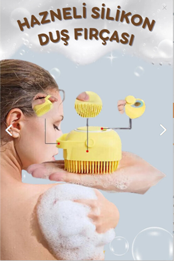 Şampuan Hazneli Silikon Peeling Duş Fırçası Sarı
