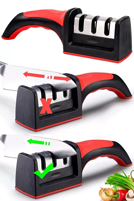 Çelik Bıçak Mutfak Makası Bileyici Aleti 3 Açılı Elmas Uçlu El Bıçakları Bileme Aparatı