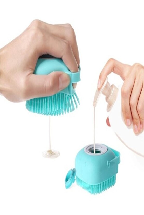 Sarı Renk Şampuan Hazneli Kedi ve Köpek Evcil Hayvan Yıkama Fırçası Hazneli Silikon Yıkama 1 Adet