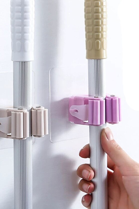 4 Adet Yapışkanlı Pratik Mop Temizlik Fırçası Tutucu Şemsiye Tutucu Fırça Kepçe Tutucu