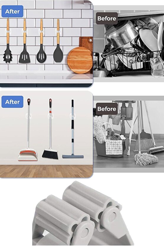 4 Adet Yapışkanlı Pratik Mop Temizlik Fırçası Tutucu Şemsiye Tutucu Fırça Kepçe Tutucu