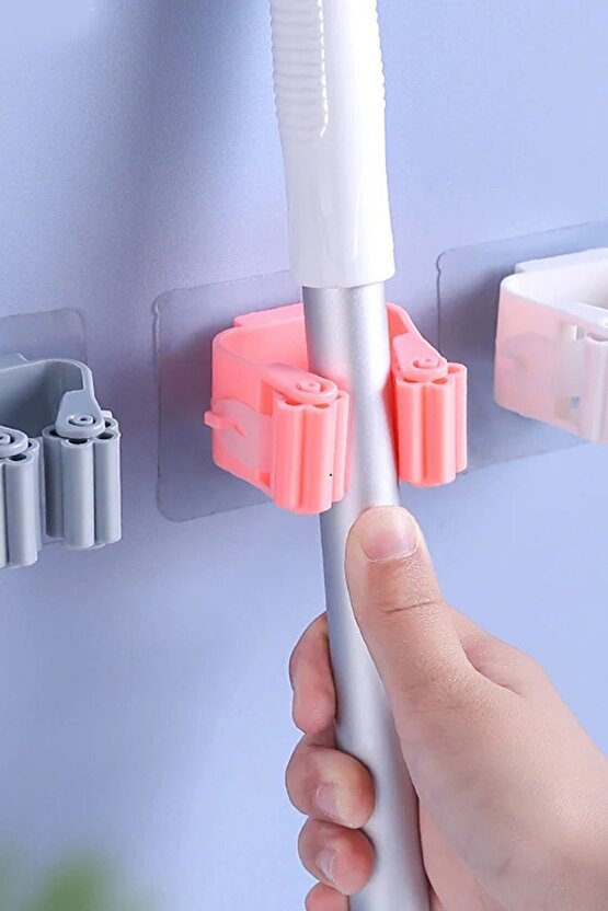 4 Adet Yapışkanlı Pratik Mop Temizlik Fırçası Tutucu Şemsiye Tutucu Fırça Kepçe Tutucu