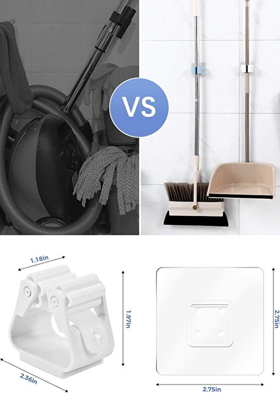 4 Adet Yapışkanlı Pratik Mop Temizlik Fırçası Tutucu Şemsiye Tutucu Fırça Kepçe Tutucu