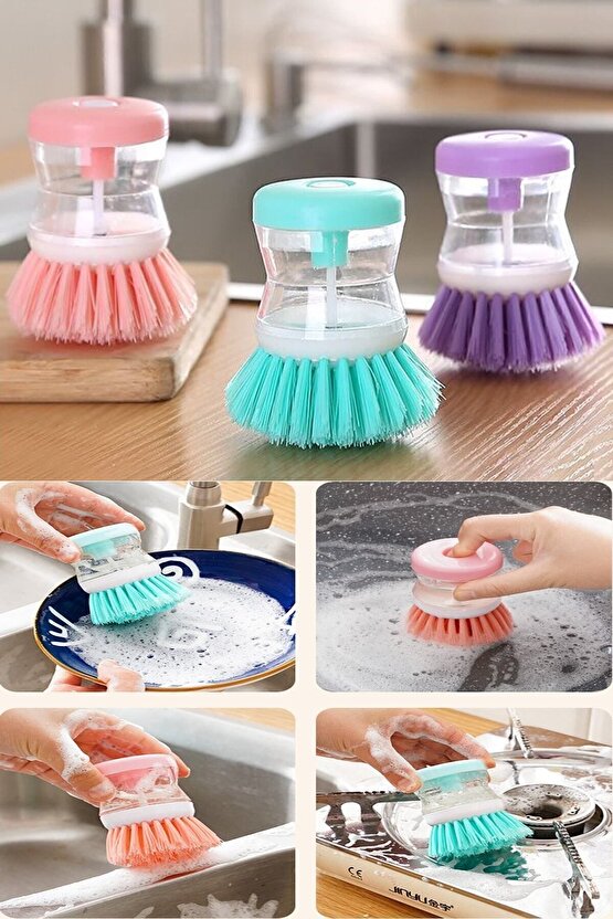 2 adet Deterjan Hazneli Kullanışlı Banyo Bulaşık Fırçası Butonlu Kullanımı Kolay
