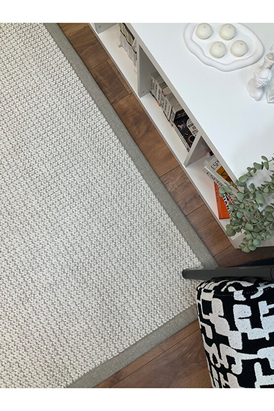 Kumaş Bordür Beyaz Bukle Bej Bordür  Halı Salon Koridor Mutfak Çocuk Odası Halısı  Kilim S260