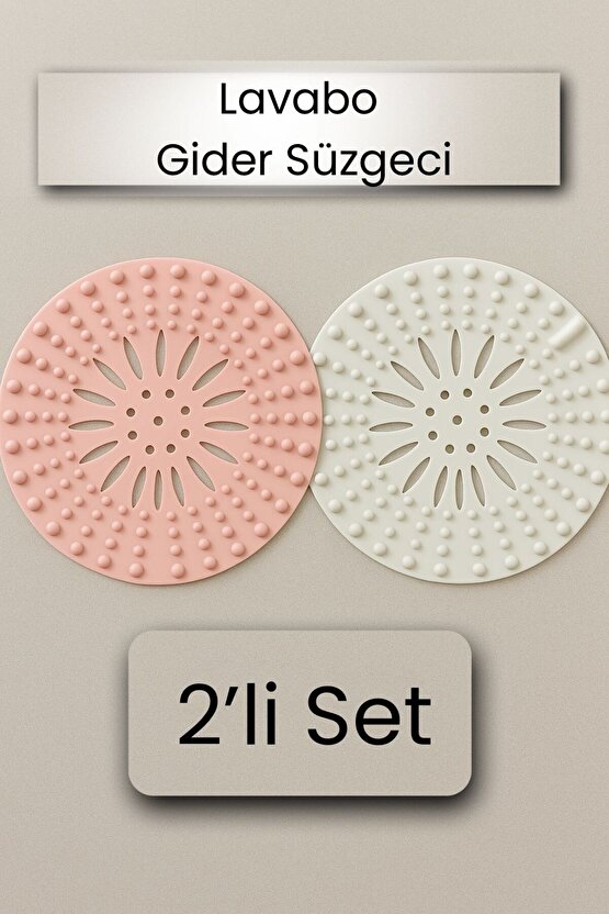 2’li Silikon Lavabo ve Gider Süzgeci Seti – 13 cm (Pembe & Beyaz)