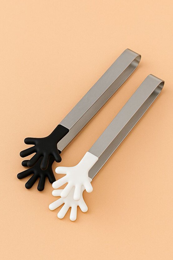 2’li Silikon Uçlu Metal Saplı Şeker Maşası – El Figürlü Tasarım-stoğa göre renk gönderilir