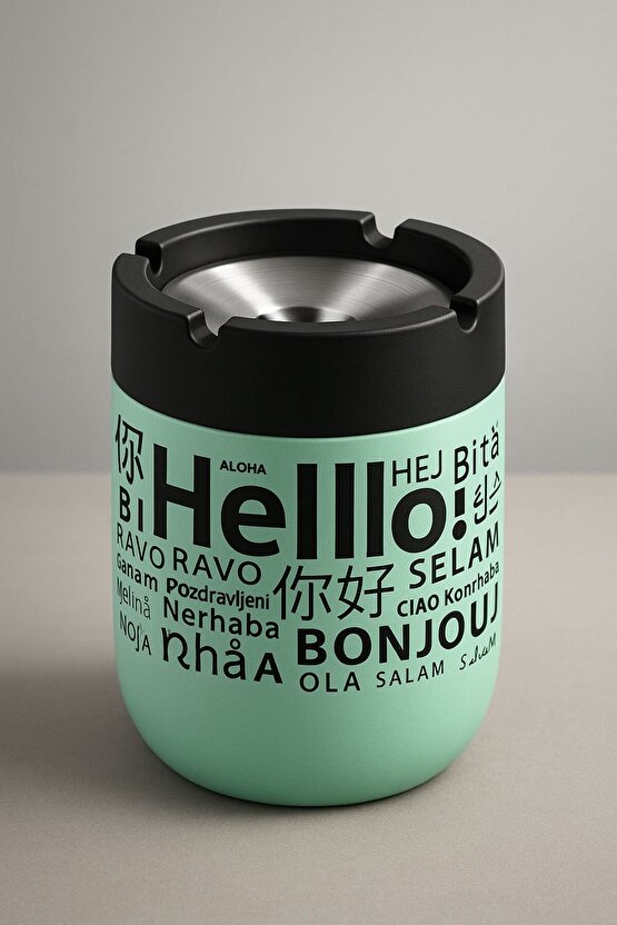 Cam Gövdeli İçi Metal Döner Kapaklı Küllük – Sarı Tasarım Küllük