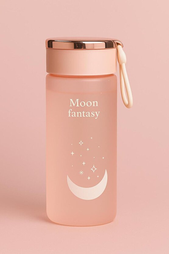 Moon Fantasy Pembe Matara – 500 ml Çevirmeli Kapaklı Taşınabilir Su Şişesi