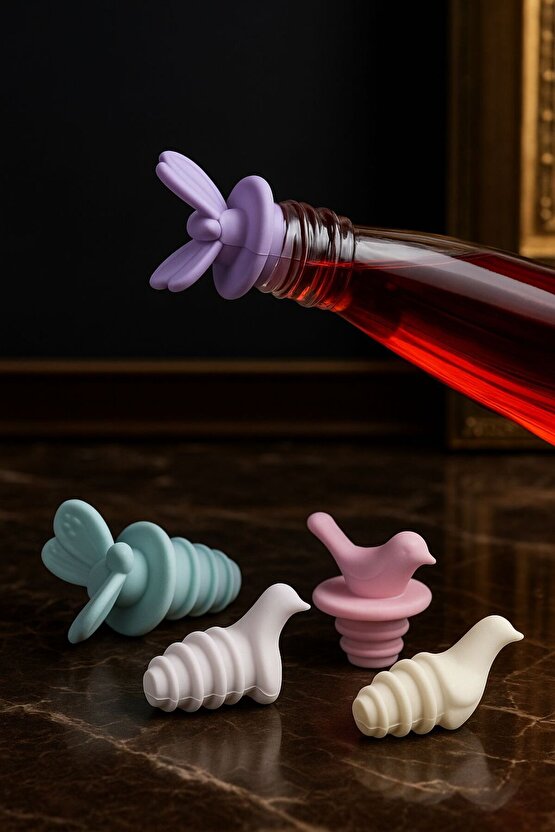 5’li Hayvan Figürlü Silikon Şişe Tıpası Seti