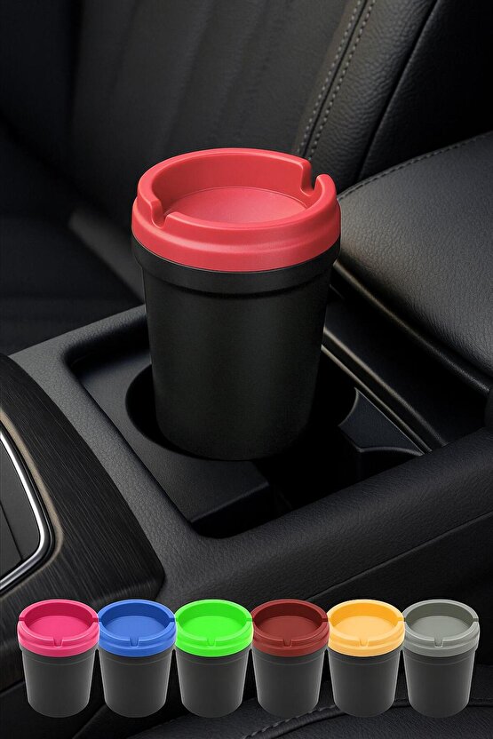 Araç İçi Dumanı Hapseden Koku Yapmayan Küllük – Renkli Kapaklı Plastik Siyah Yuvarlak TR