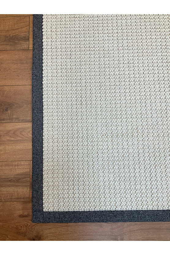 Kumaş Bordür Beyaz Bukle Gri Bordür  Halı Salon Koridor Mutfak Çocuk Odası Halısı  Kilim S259