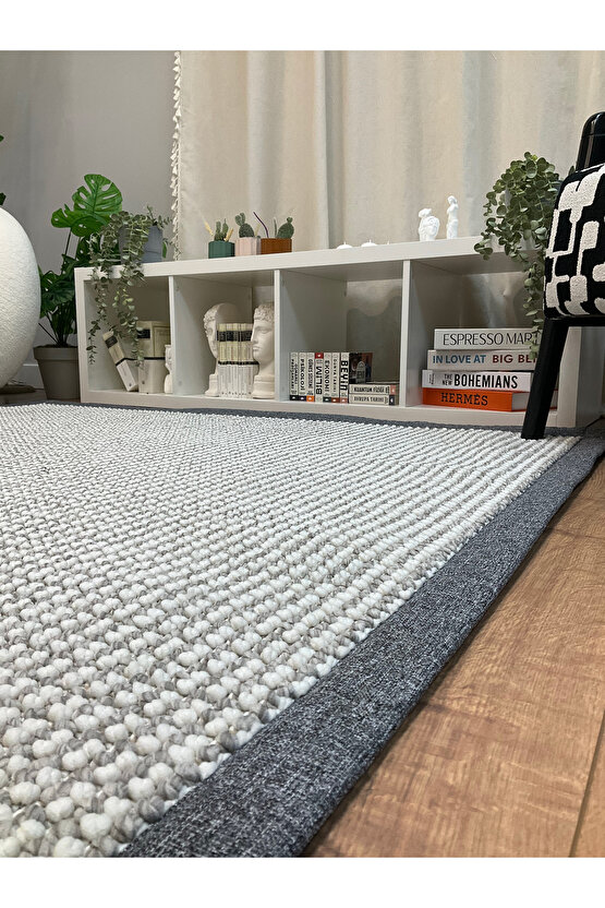 Kumaş Bordür Gri Bukle Gri Bordür  Halı Salon Koridor Mutfak Çocuk Odası Halısı  Kilim S268