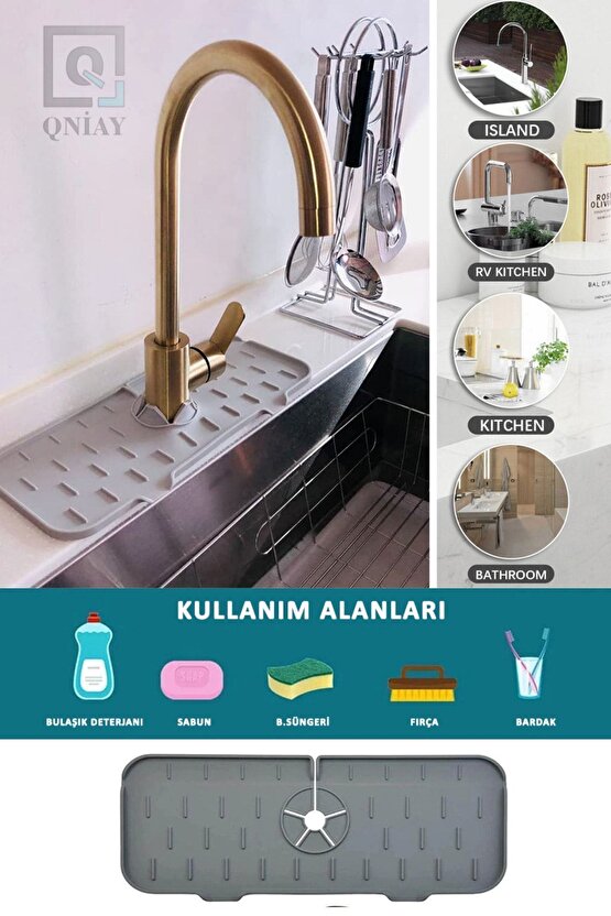 Pratik Musluk Lavabo Matı Gri Su Tutucu Musluk Matı Mutfak Banyo Için Koruyucu Bulaşık Süngeri Matı