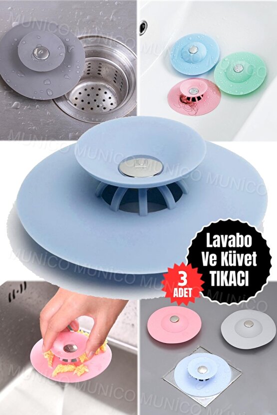 3 Adet Silikon Küvet Lavabo Banyo Tıkacı Süzgeçi Gider Tıkacı Tıkaç Evye Tıpa Süzgeç Tüm Lavabolara