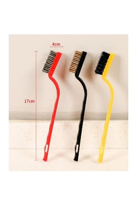 Çok Amaçlı Bakır Demir Ve Sert Plastik 3lü Set Fırça Detaylı Fırın, Ocak Soba, Derz Temizlik Seti