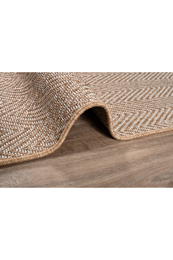 Srz-0408 Beyaz Kahve Balık Sırtı Jüt Tabanlı Hasır Dokuma Örme Bohem Antialerjik Halı Kilim