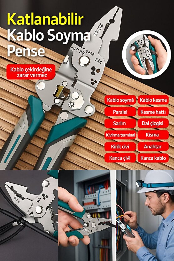 Katlanabilir Çok Fonksiyonlu Kablo Soyma Pensesi – Elektrik ve Tamirat İçin