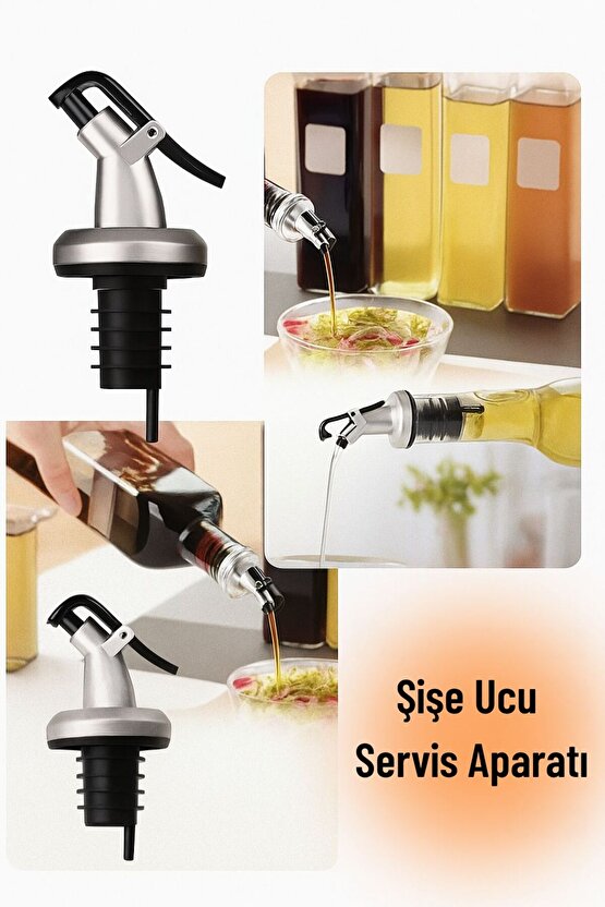 3 Adet Kapaklı Şişe Ucu Servis Aparatı Damlalık Yağdanlık Tıpa Tapa Mantar