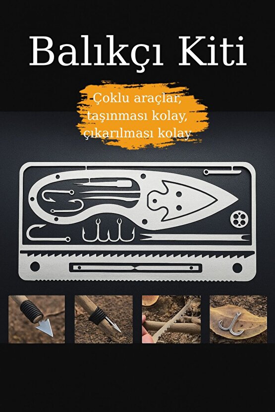 Kredi Kartı Boyutunda Balıkçılık Seti – Çok Fonksiyonlu Kamp ve Acil Durum Aracı