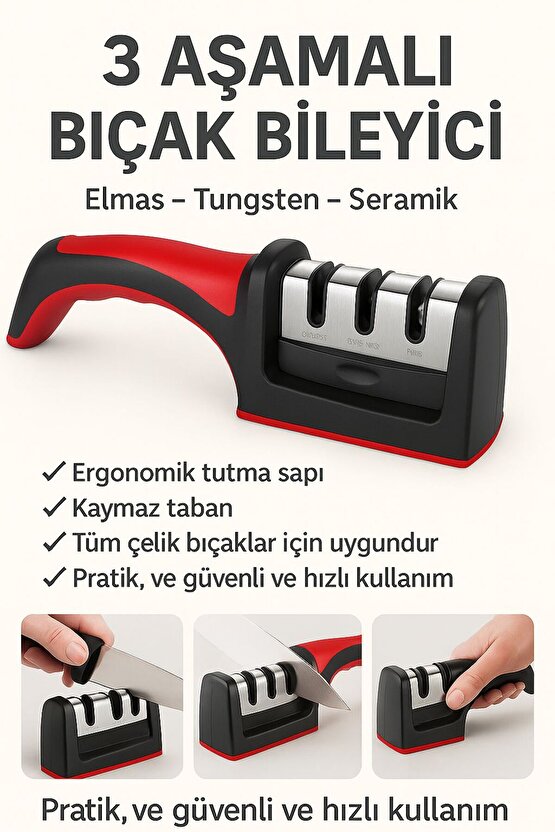 Profesyonel Bıçak Bileme Aleti Mutfak Makası Bileyici 3 Açılı Elmas Uçlu