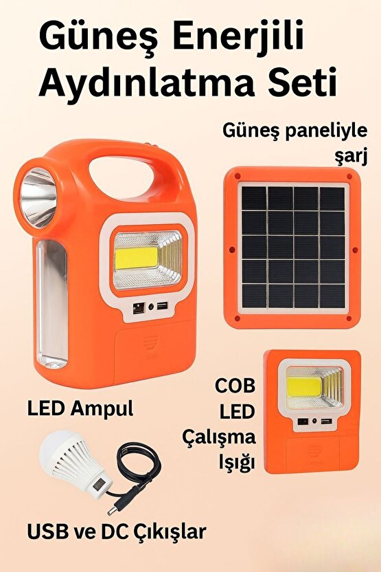 Güneş Enerjili Taşınabilir Aydınlatma ve Şarj Seti – LED Ampul & COB Işık