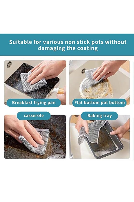 5 Adet Çok Fonksiyonlu Çizilmez Tel Bulaşık Bezi Bulaşık Tel Ovalama Bezi Çelik Tel Bulaşık Havlu