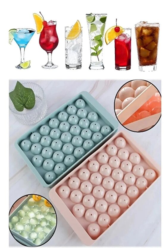 Küre Buz Kalıbı Kapaklı 33 Hazneli Yuvarlak Buz Kalıbı Kokteyl Sunum Buz Kalıbı