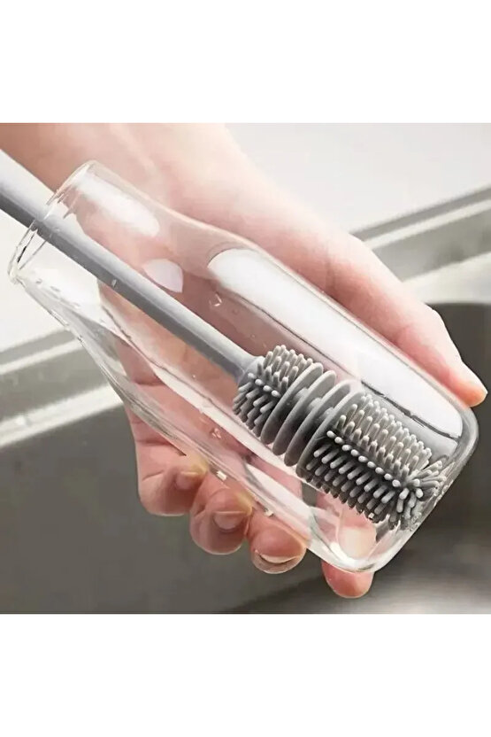 Silikon Kaliteli Yeni Nesil Uzun Saplı Şişe Bardak Kavanoz Matara Biberon Emzik Yıkama Fırçası 1 Ad