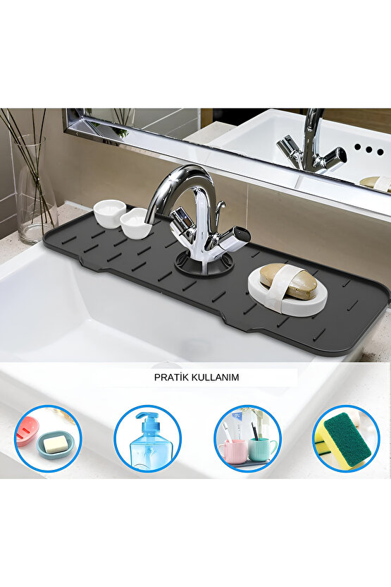 2 Adet Mutfak Lavabo Bataryası Musluk Altı Su Emici Matı Su Sızdırmaz Önleyici Mat