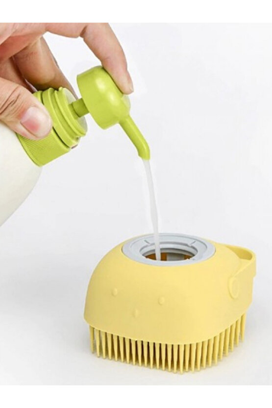 Duş Jeli Ve Şampuan Hazneli Silikon Fırça Kese Masaj Fonksiyonlu Vücut Temizleme Banyo Lifi