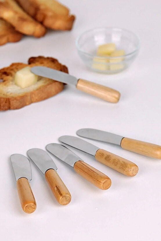 6 Parça Bambu Saplı Tereyağı Sarelle Kaymak Bıçağı