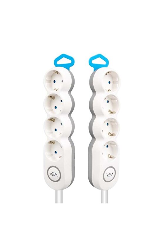Vea VE-2S4S 4 Lü 1.5 Metre Kablolu Anahtarlı Çocuk Korumalı Emniyet Kapaklı Düğmeli Grup Priz Fiş