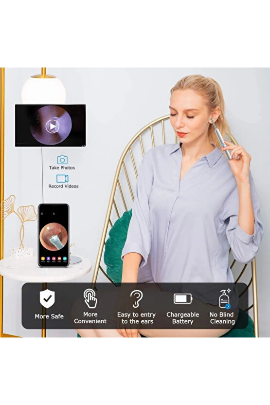 Kablosuz Hd Kameralı Kulak Temizleme Seti 360° açı 1296P Wifi Bağlantılı IOS ve Android Uyumlu