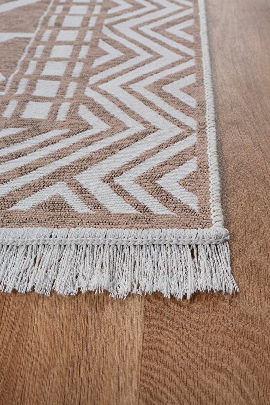 Bohem Touch Serisi Çift Taraflı Dokuma Pamuklu Kilim 1701 Bej