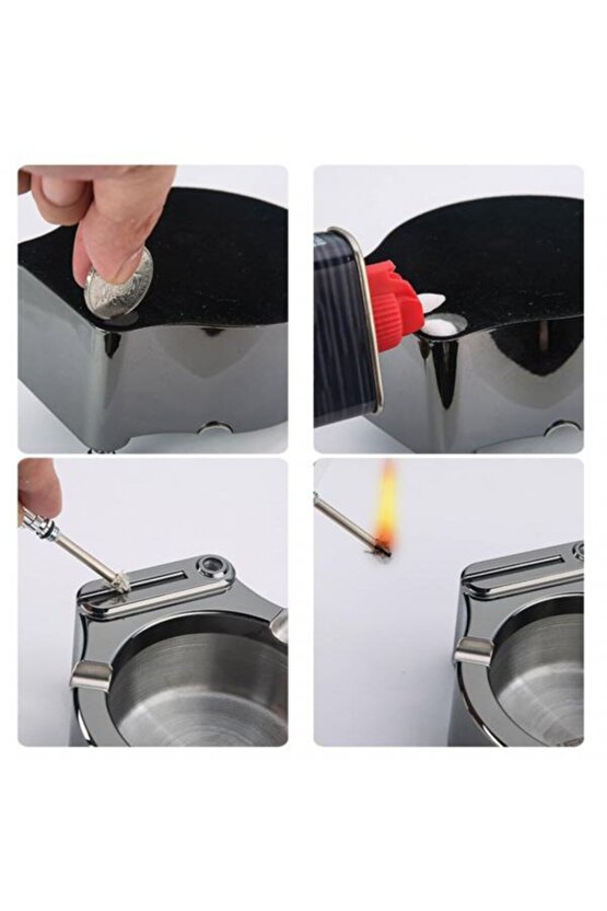 Retro Metal Çok Amaçlı Çakmaklı Modern Gümüş Küllük