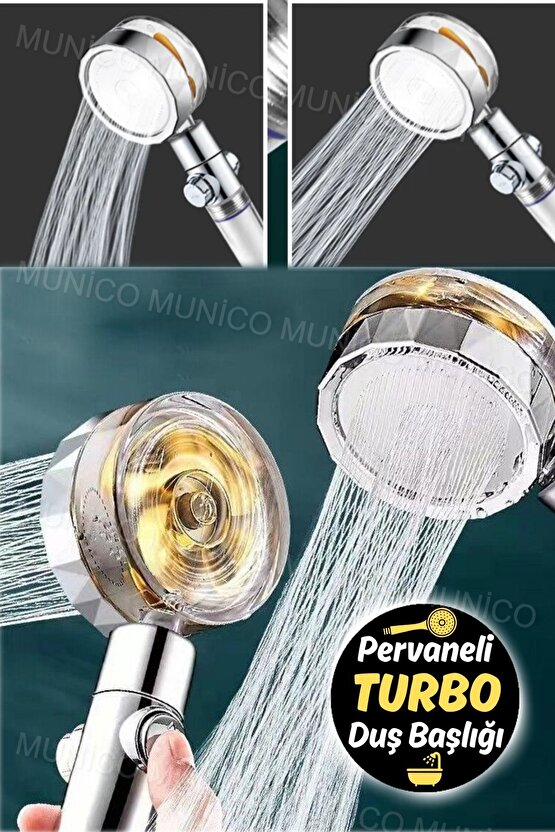 Turbo Pervaneli ve Filtreli Su Tasarruflu 360 Derece Dönebilen Tazyikli Duş Başlığı Bataryası
