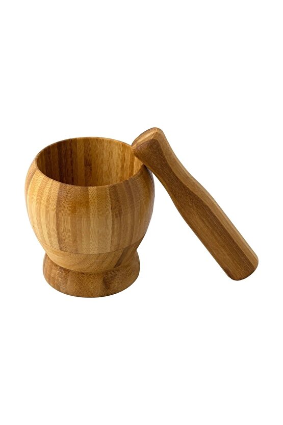 Doğal Bambu Ahşap Havan Seti M Boy Sarımsak Ezici Bitki Baharat Havanı Bambu