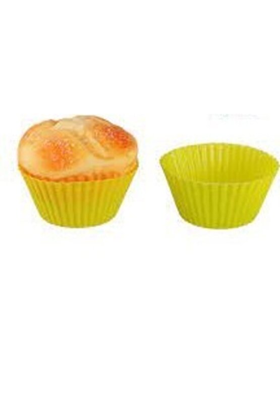 6lı Yapışmaz Yeşil Silikon Muffin Mini Kek Kalıbı