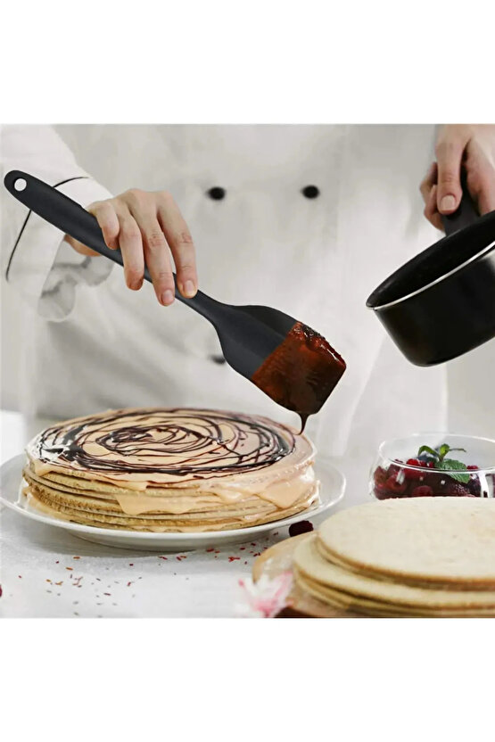 Isıya Dayanıklı Yanmaz Yapışmaz Silikon Spatula Seti 6 Parça Siyah