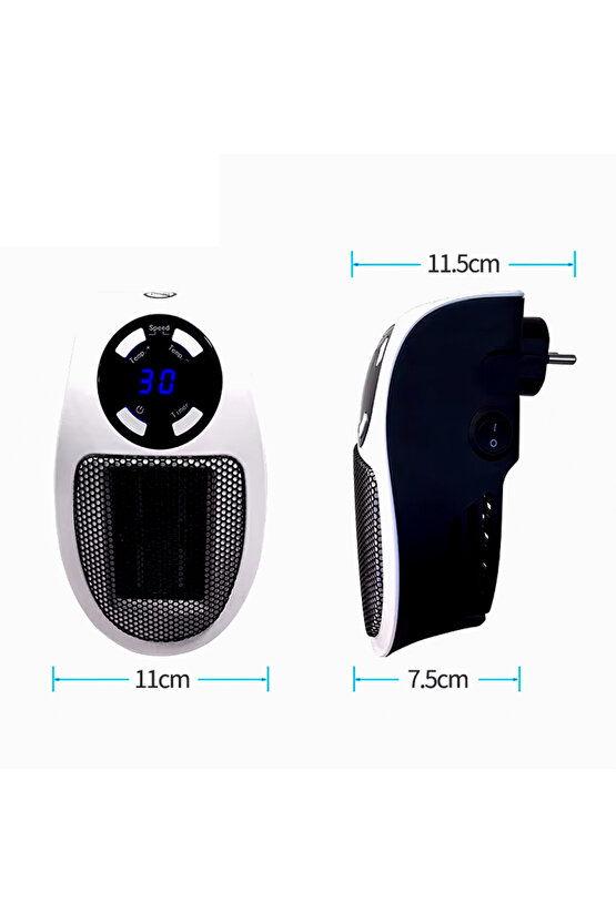 Zaman Ayarlı Otomatik 500 Watt Uzaktan Kumandalı Priz Tipi Mini Fanlı Isıtıcı Elektrikli Isıtıcı