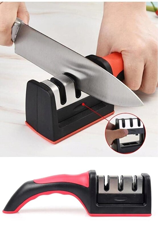 3 Açılı Profesyonel Bıçak Bileyici Çelik El Bıçakları Bileme Aparatı Siyahbordo