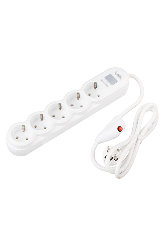 VA-21569 5Li Anahtarlı 1.5 Metre Akım Korumalı Priz Beyaz