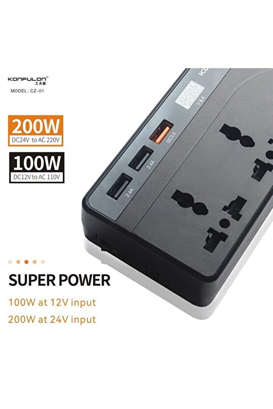 Karavan TIR Otobüs Otomobil içi Laptop Bilgisayar Şarj Cihazı 220 Volt Elektrik Üreteci invertör