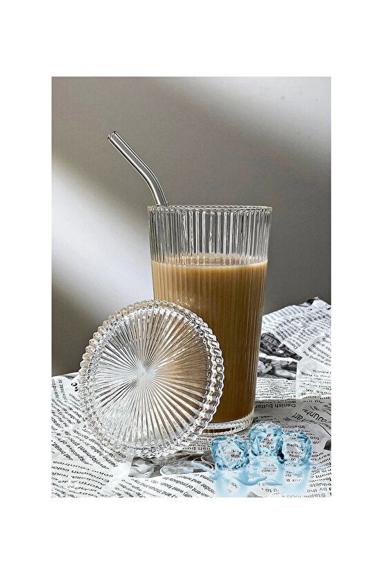 Cam Origami Bardak Çizgili Kapaklı Pipetli Bardak Pinterest Bardak Soğuk Kahve Kokteyl Bubble Tea