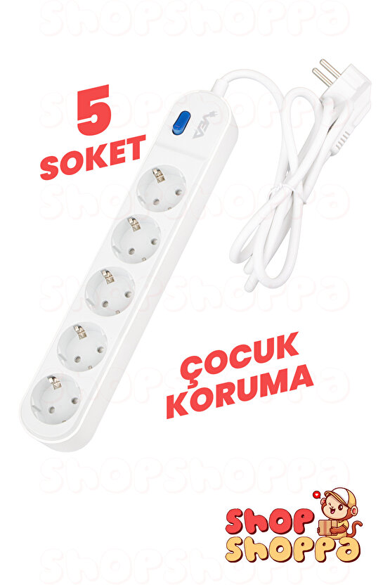 3lü 4lü 5li Akım Korumalı Grup Priz, Anahtarlı, Çocuk ve Yangın Koruması, 3500 Watt, 16 Amper