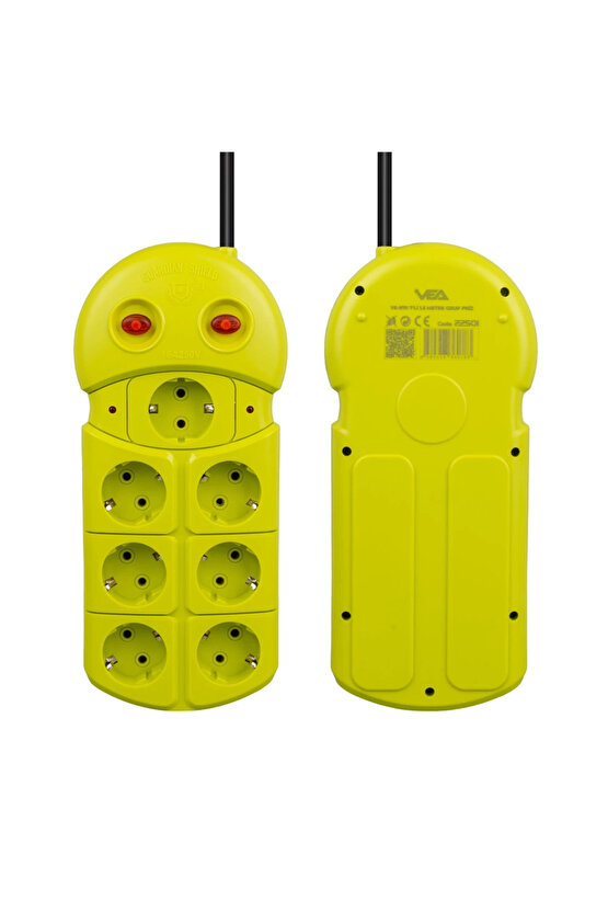 Sarı Renkli Çocuk Korumalı 7 Topraklı Girişli Gurup Priz AXE66-3HL1