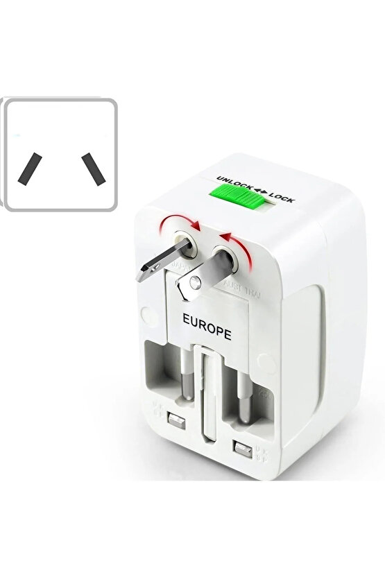 Yurtdışı Seyahat Adaptörü Amerikan Ingiliz Fiş Priz Çevirici Akım Korumalı Üniversal 150 Ülkede