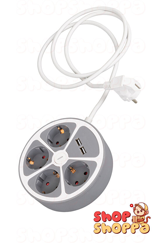 4lü 2xUSBli Çoklu Grup Priz, 1.5 mt Kablo, Anahtarlı Dörtlü Priz, Maks Kapasite 3680 Watt 16 Amper