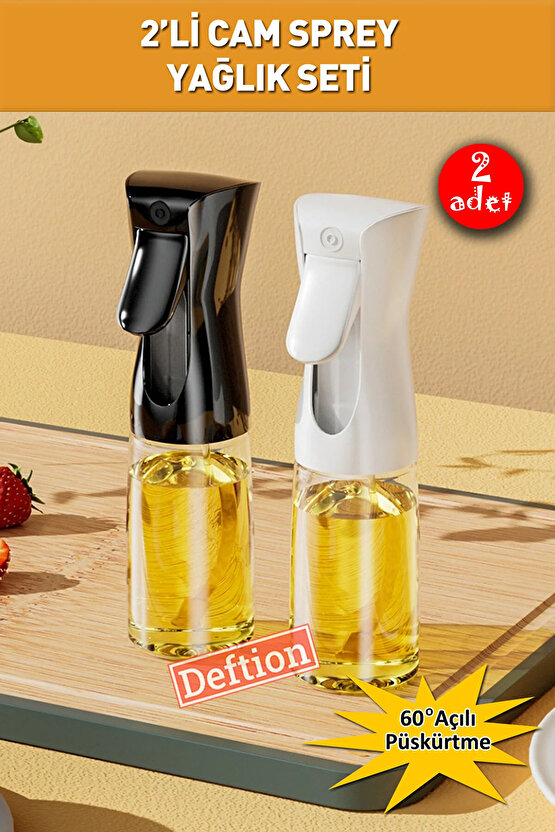 2li Kusursuz Yağ Dağılımı Cam Sprey Şişe Yağdanlık Airfryer Püskürtmeli Yağlık Fısfısı Püskürtücü